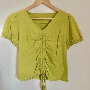 Green Cinched Linen Top